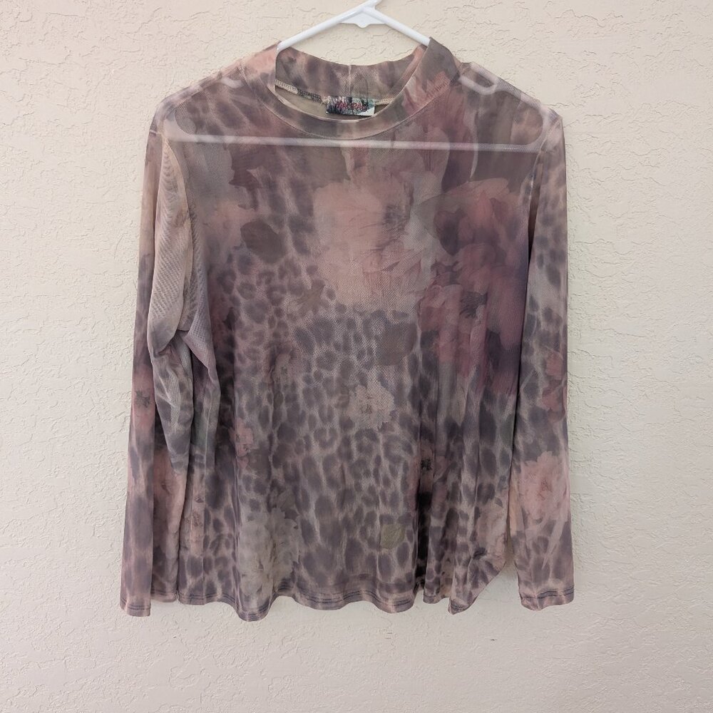 Vintage Madrag Sheer Long Sleeved Mesh Leopard Print Shirt Y2K 90's